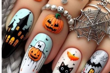 nail halloween hình bí ngô